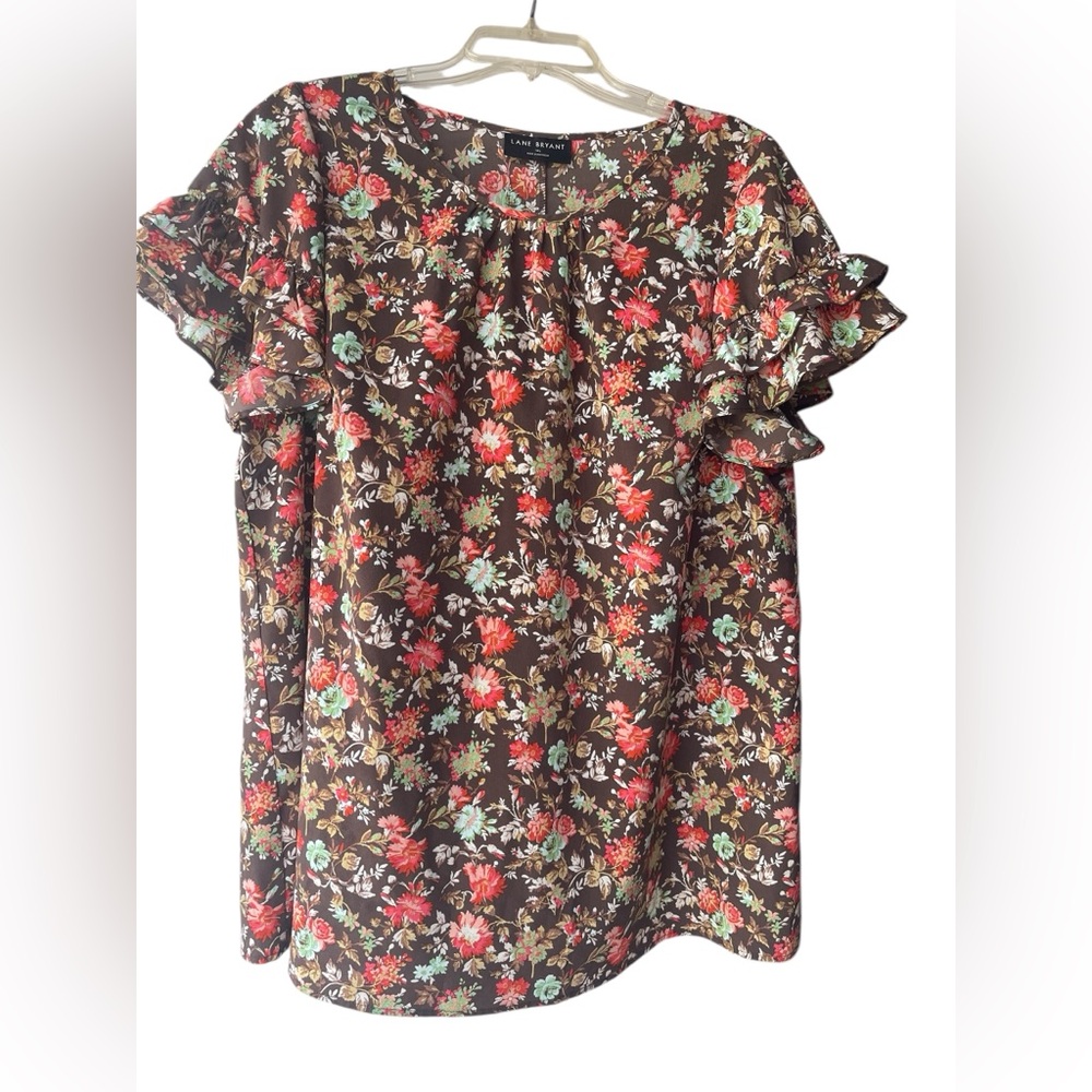 Lane Bryant Size Large floral Ruffle Sleeve Top - Multicolor